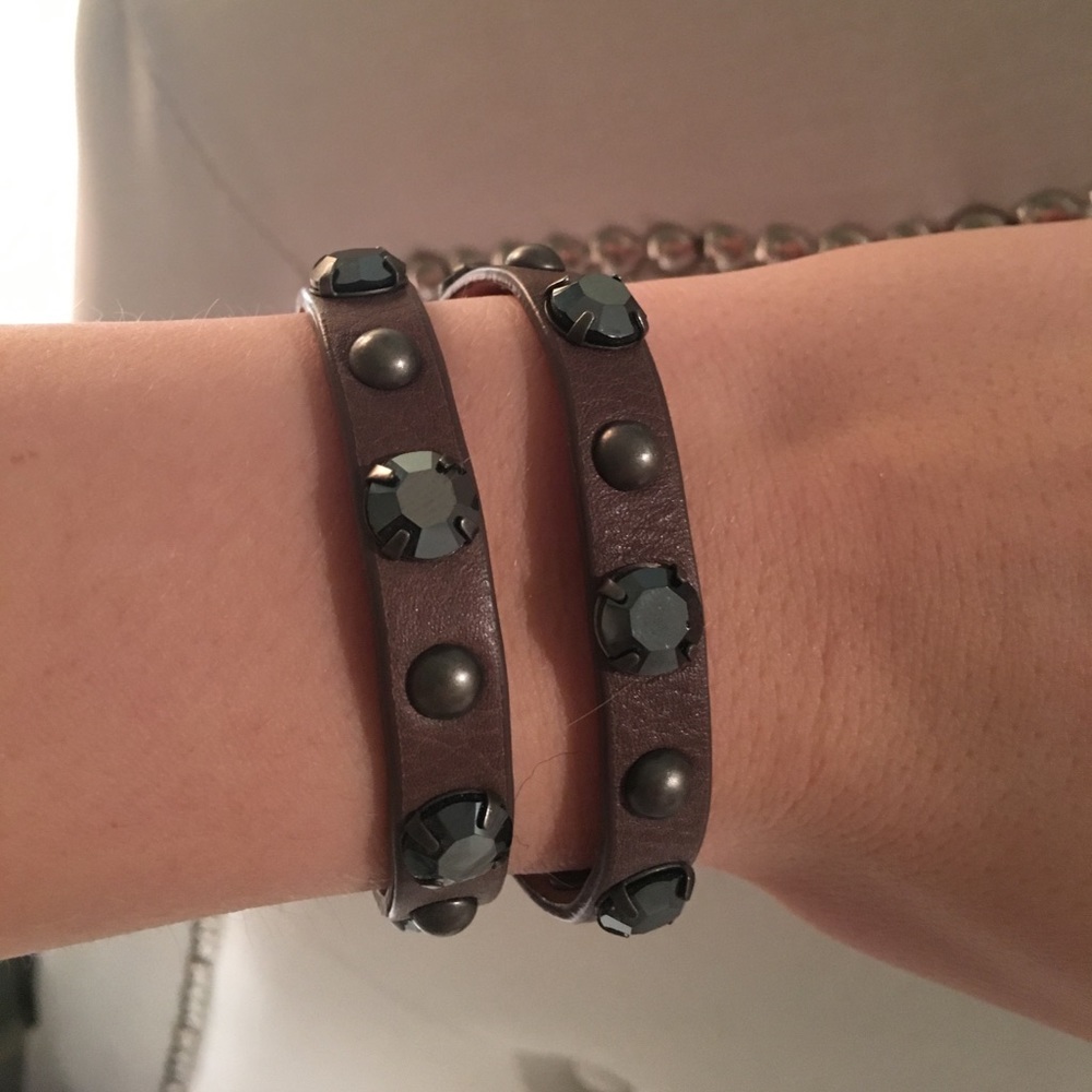 Brown leather studded wrap bracelet